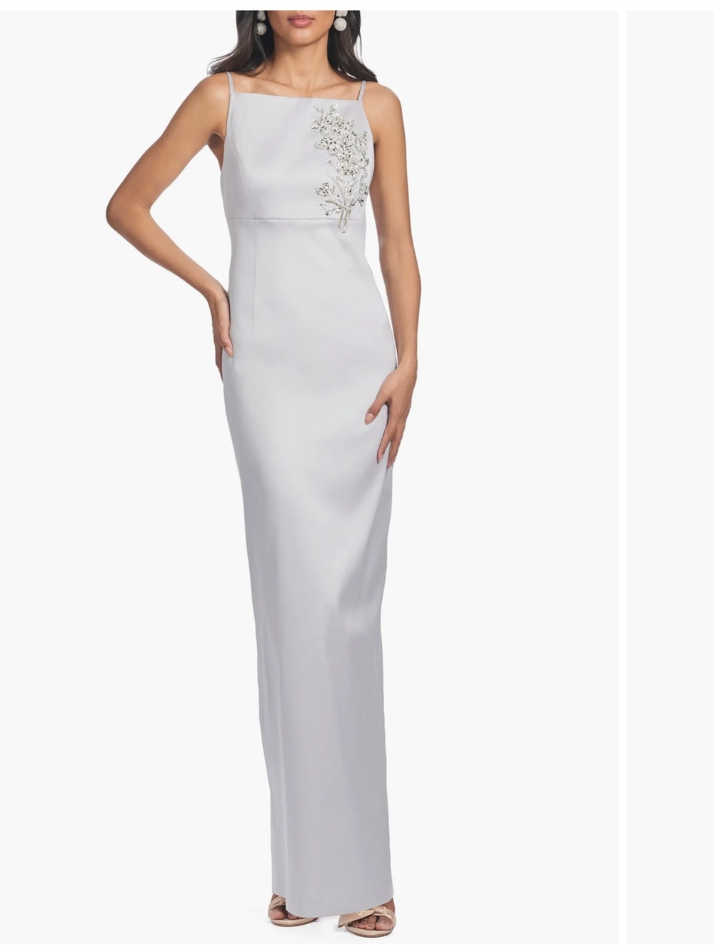 Sachin + Babi embellished Pryss Silver Strapless Column Gown